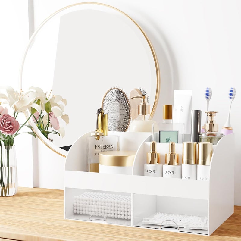 COMFYROOM Makeup Organizer with Drawers, Cosmetic Storage for Dresser Vanity and Bathroom Countertop, Beauty Holder for Lipstick Brush, Skincare Organizer for Vanity, Cosmetic Display Case (White) - Image 3
